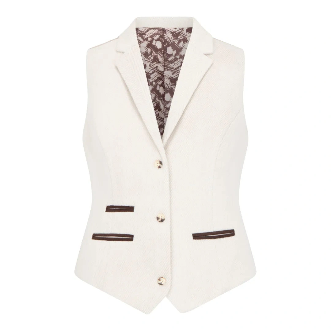 WSN15 - Women's Cream Wool Blend Tweed Blazer Waistcoat