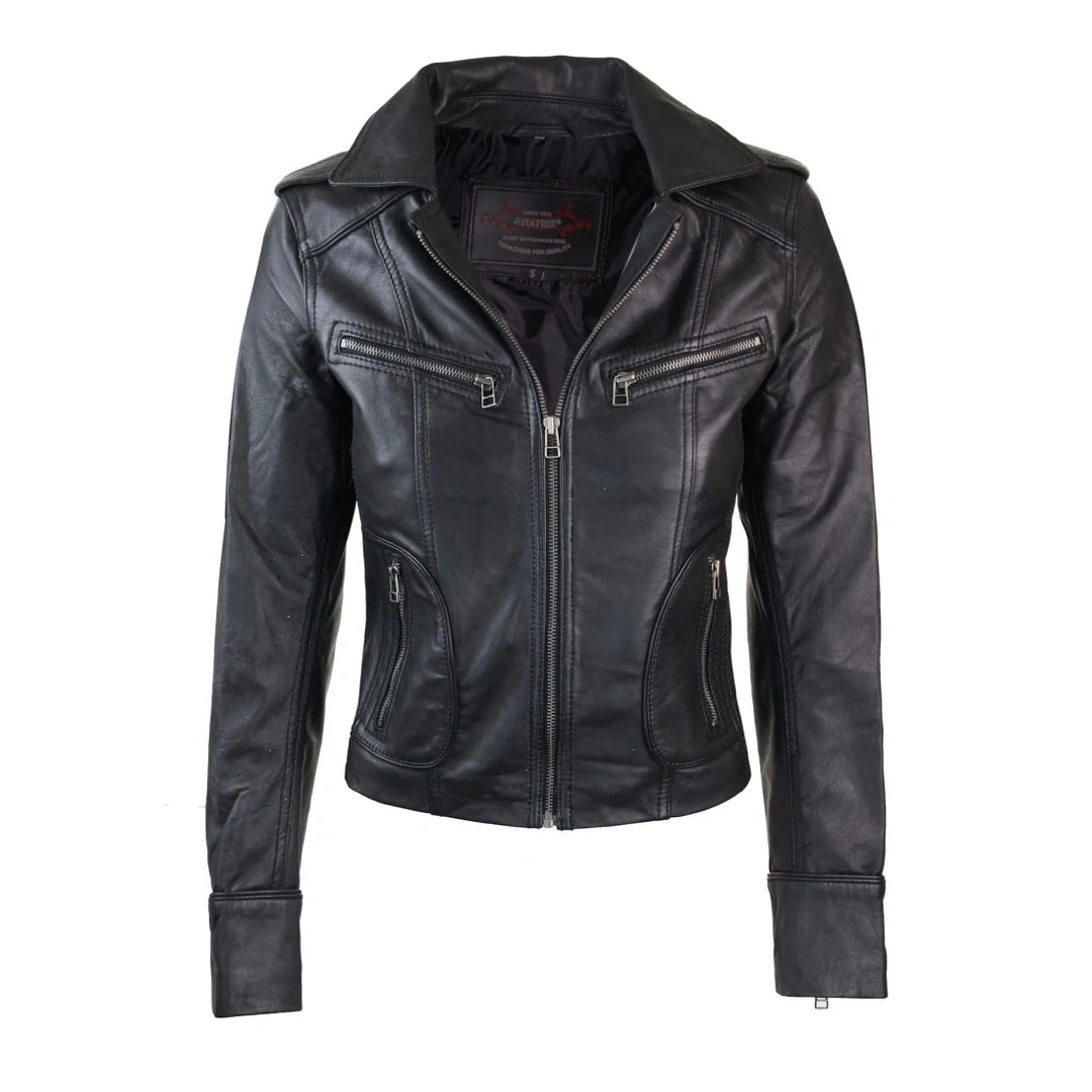 Women's Leather Short Slim Fit Biker Jacket